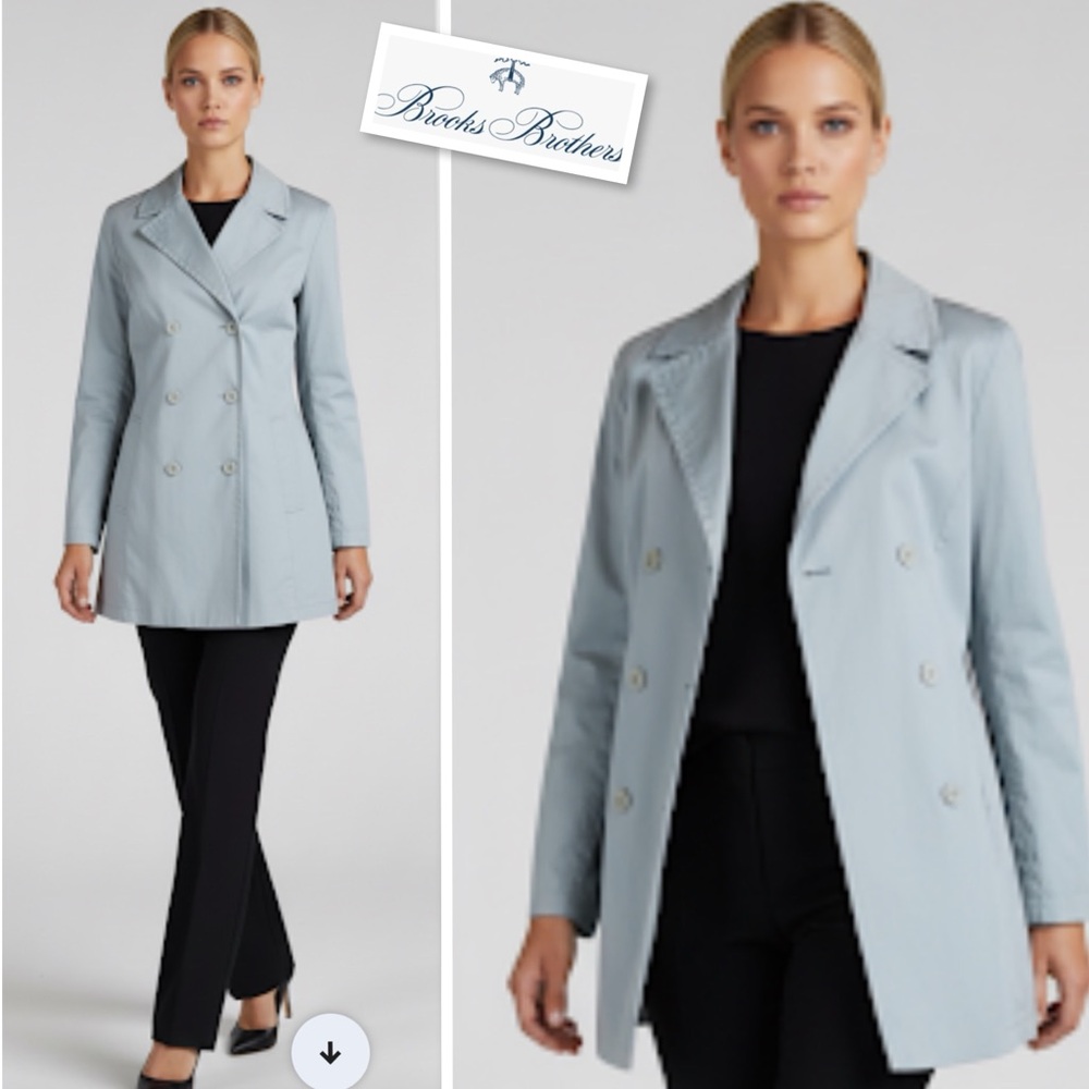 Brooks Brothers 100% Cotton Double Breasted Trench Jacket In light Gray Sz M